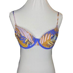 Maaji Bikini Swim Top Medium Reversible Blue Floral Colorful Underwire Botanical